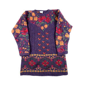 Vintage 1990s Laura Ashley Wool Knit Sweater Women’s Small Floral Pullover Tunic
